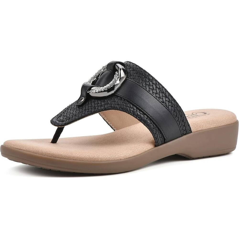 Cliffs By White Mountain Women's Benedict Faux Leather Sandals, Black Size 6.5M